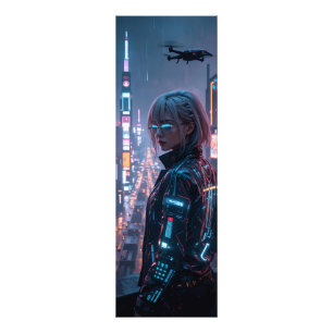 Cyberpunk Cityscape Poster Futuristic Female Hacke