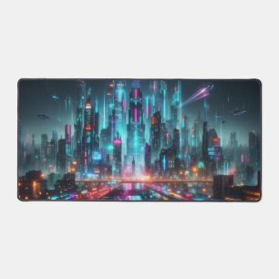 Cyberpunk Cityscape, Science Fiction Design Desk Mat