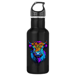 Cyberpunk Colorful Ai Highland Cow 532 Ml Water Bottle