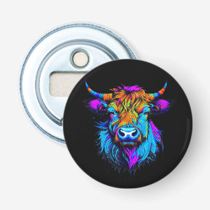 Cyberpunk Colourful Ai Highland Cow Bottle Opener