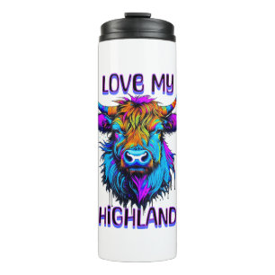 Cyberpunk Colourful Ai Highland Cow Thermal Tumbler