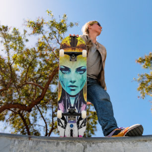 Cyberpunk Cyborg Woman - Futuristic Skateboard