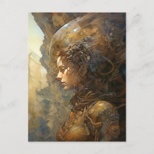 Cyberpunk Cyborg Woman Science Fiction Postcard