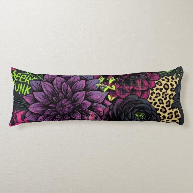 Cyberpunk Dark Floral Throw Pillow - Edgy Punk Roc (Front)