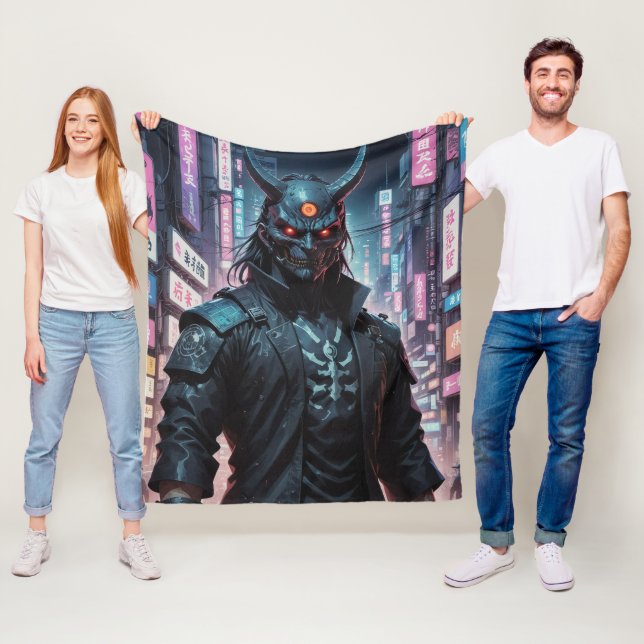Cyberpunk Demon Samurai Fleece Blanket (In Situ)