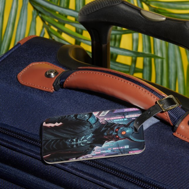 Cyberpunk Demon Samurai Luggage Tag (Front Insitu 3)