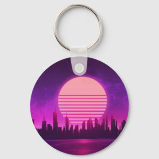 cyberpunk eletronic synthwave scifi pink large keychain