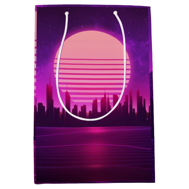 cyberpunk eletronic synthwave scifi pink medium gift bag (Front)