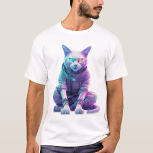 Cyberpunk Feline with Neon Eyes T-Shirt