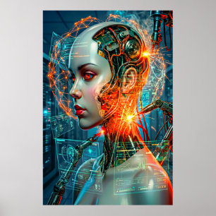 Cyberpunk Female Cyborg Neon Sci-Fi Tech Art Poster
