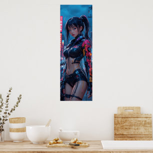 Cyberpunk Femme Fatale: Futuristic AI Android in Poster