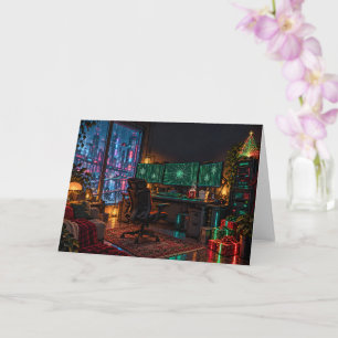 Cyberpunk Gamer Christmas Neon City Snowy Night Card
