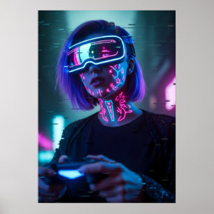 Cyberpunk Gamer Girl Art Poster