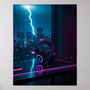 Cyberpunk Gaming Headset Poster