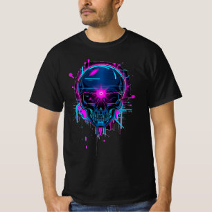 Cyberpunk Glitch Skull Art T-Shirt