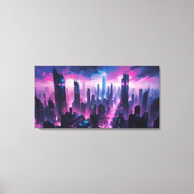 Cyberpunk Glow Abstract Cityscape Canvas Print (Front)