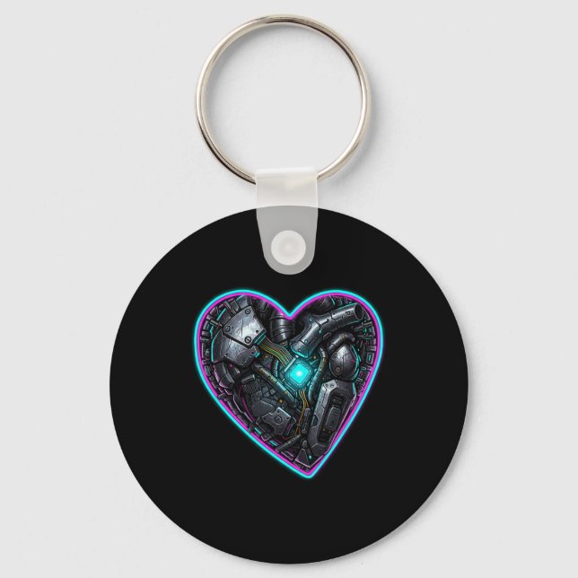 Cyberpunk Heart Valentine Pulse  Keychain (Front)