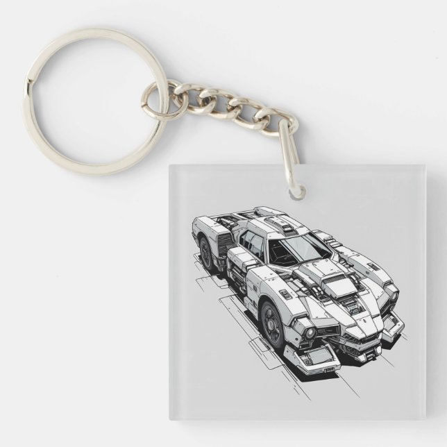 Cyberpunk Ink Car Illustration  Keychain (Front)