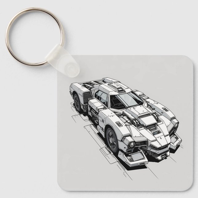Cyberpunk Ink Car Illustration keychain (Front)