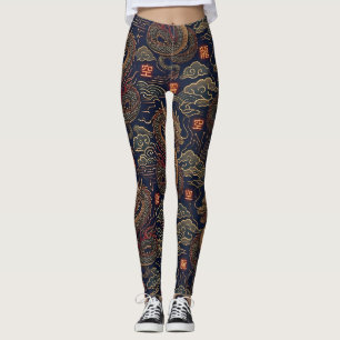 Cyberpunk Japanese Dragon Neon Tech Pattern Leggings