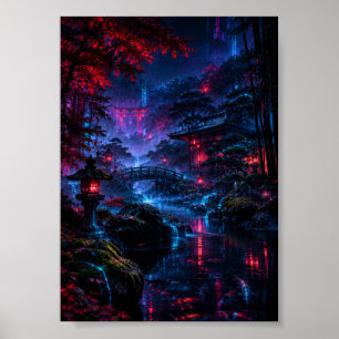 Cyberpunk Japanese Garden Poster