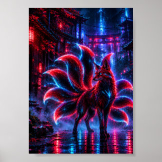 Cyberpunk Kitsune Poster – Nine Tailed Fox