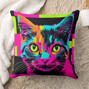 Cyberpunk Kitty Art Throw Pillow