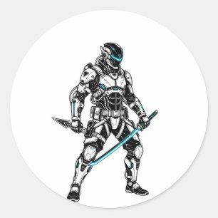 Cyberpunk Mecha Shinobi Futuristic Cyber Ninja Gra Classic Round Sticker