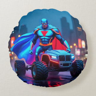 Cyberpunk Monster Truck Neon Hero Throw Pillow