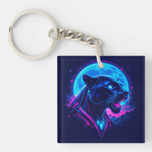 Cyberpunk Neon Black Panther Keychain