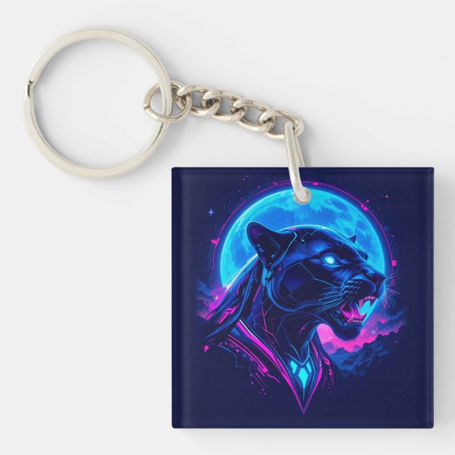 Cyberpunk Neon Black Panther Keychain (Front)