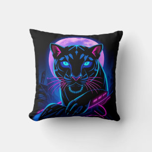 Cyberpunk Neon Black Panther Throw Pillow