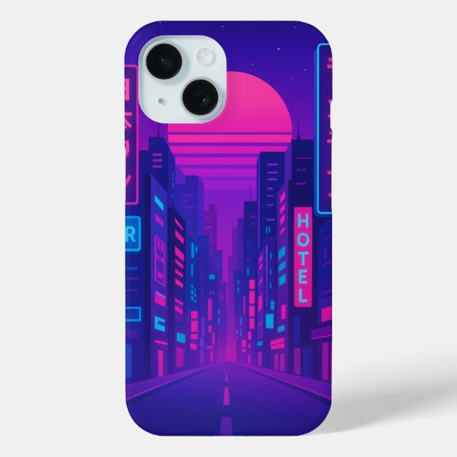 Cyberpunk Neon City iPhone 15 Coque - Vaporwave St (Verso)