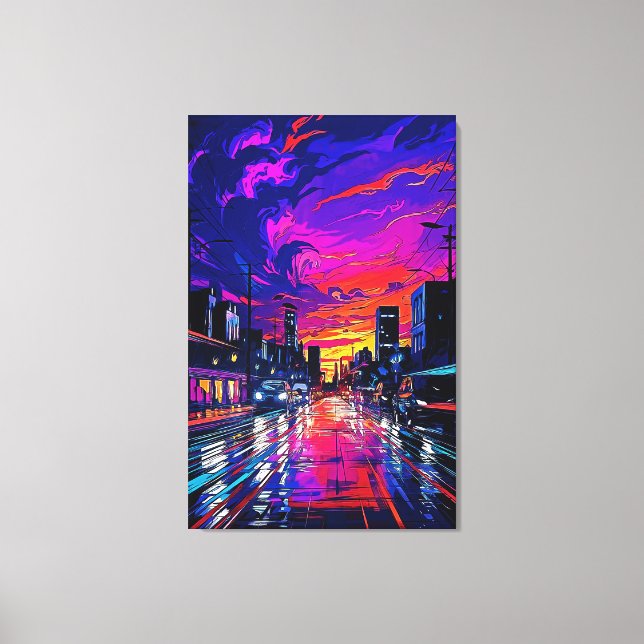 Cyberpunk Neon Cityscape Canvas Print (Front)