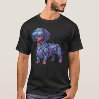 Cyberpunk Neon Dachshund Futuristic Gamer T-Shirt