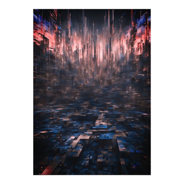 Cyberpunk Neon Data Stream Abstract Digital Matrix Photo Print (Front)