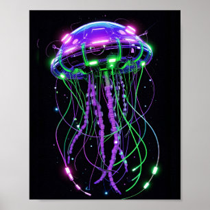 Cyberpunk Neon Jellyfish art Poster