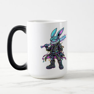 Cyberpunk Neon Rabbit Warrior – Futuristic Bunny Magic Mug