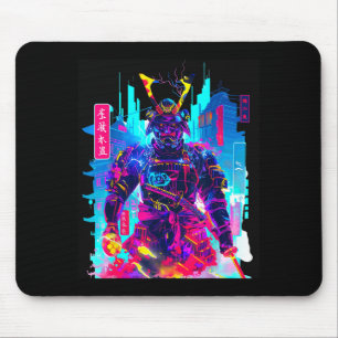 Cyberpunk neon samurai japanese art mouse pad