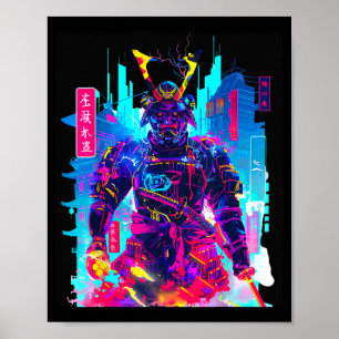 Cyberpunk neon samurai japanese art poster