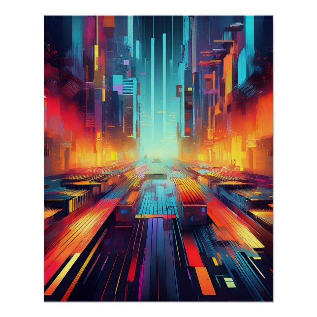 Cyberpunk Neon Street – Futuristic Sci-Fi City Art Poster (Front)