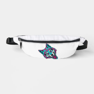 Cyberpunk Neon Wolf - Synthwave Robotic Animal Fanny Pack