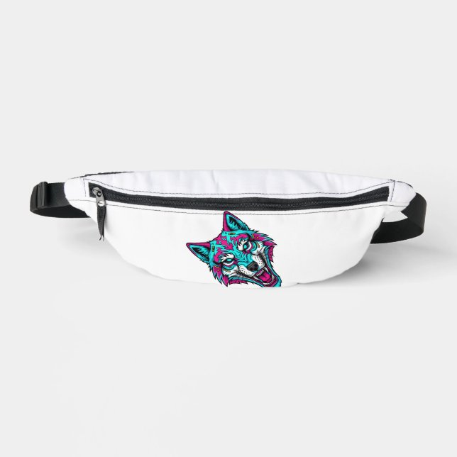 Cyberpunk Neon Wolf - Synthwave Robotic Animal Fanny Pack (Front)