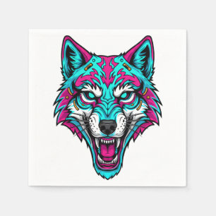 Cyberpunk Neon Wolf - Synthwave Robotic Animal Napkin