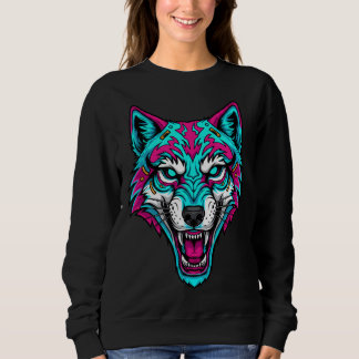 Cyberpunk Neon Wolf - Synthwave Robotic Animal Sweatshirt