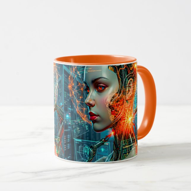Cyberpunk Neural Nexus Futuristic Cyborg AI Mug (Front Right)