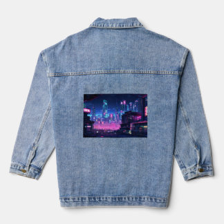 Cyberpunk Night City Rooftop Denim Jacket