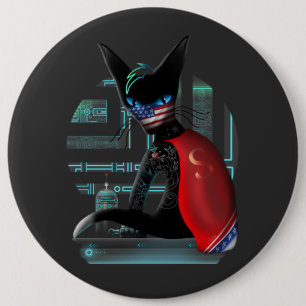 Cyberpunk Ninja Black Cat 6 Inch Round Button