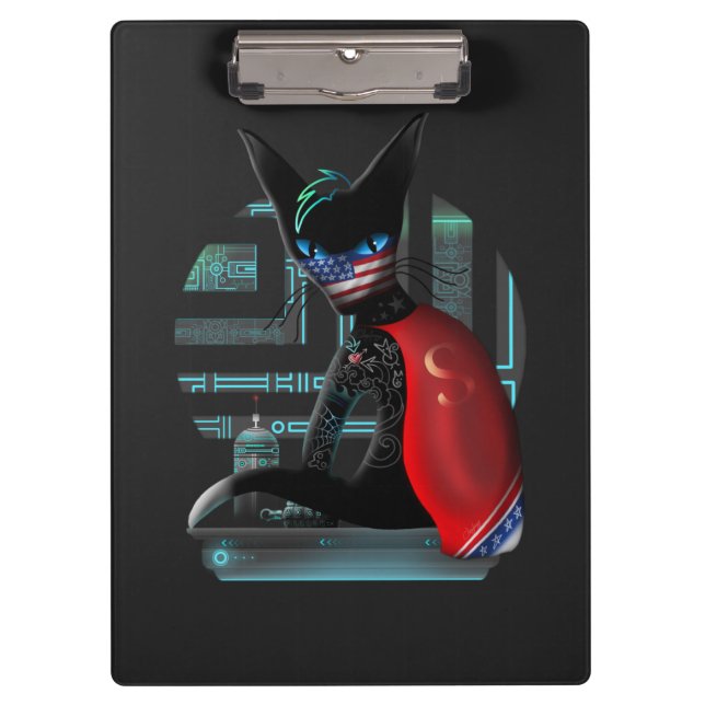  Cyberpunk Ninja Black Cat Clipboard (Front)