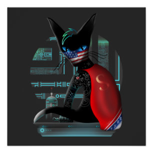  Cyberpunk Ninja Black Cat Poster
